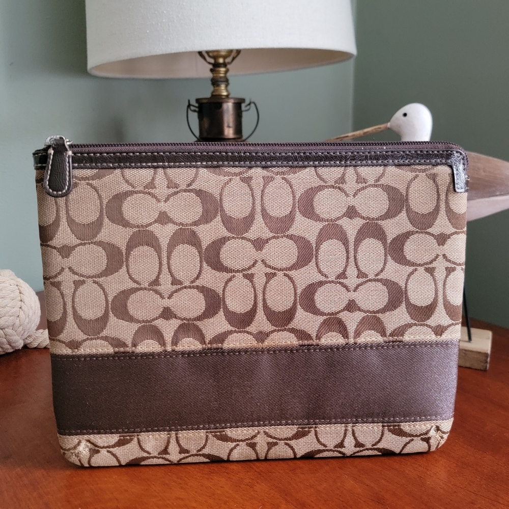 Coach Signature Stripe Laptop Sleeve Brown Jacquard Case Bag Y2K